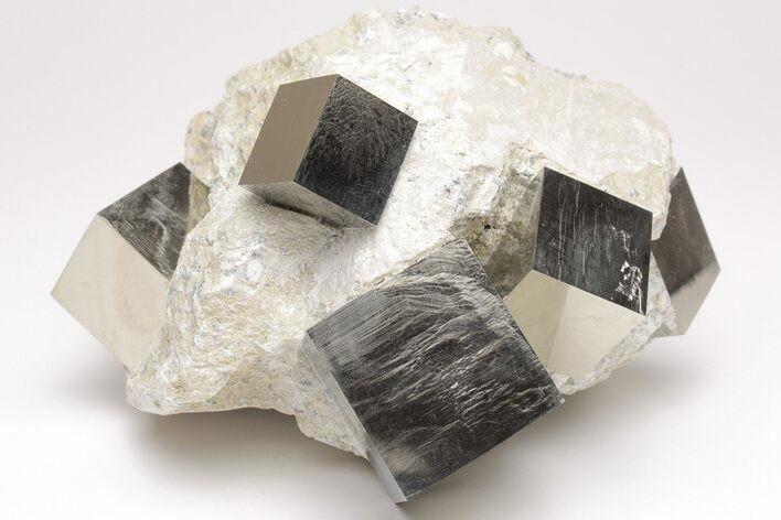 Five Shiny, Natural Pyrite Cubes in Rock - Navajun, Spain #206828